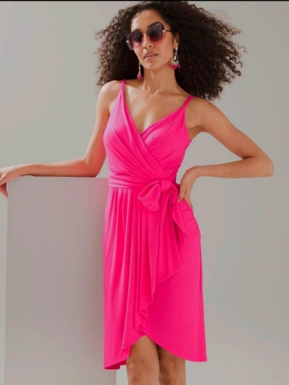 White House Black Market Dolce Pink Wrap Midi Dress Size 4 Tie Waist